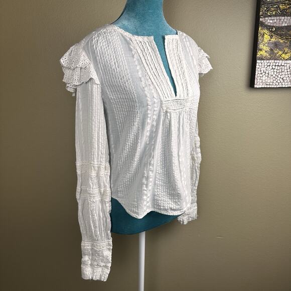 Love Sam Blouse Women M lace, pleats, puffed detailed sleeves Boho Peasant - Picture 6 of 16